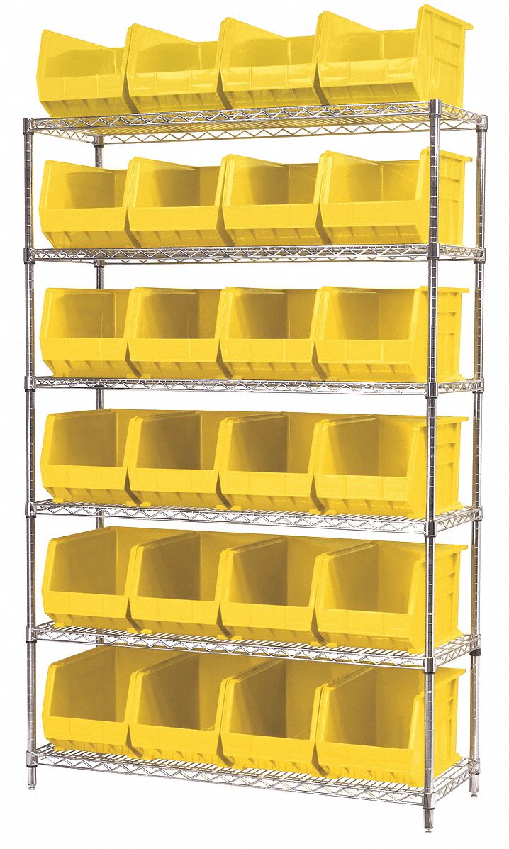 Akro-Mils Wire Shelving Unit, 6 Shelves, 24 AkroBins Plastic Storage Bins