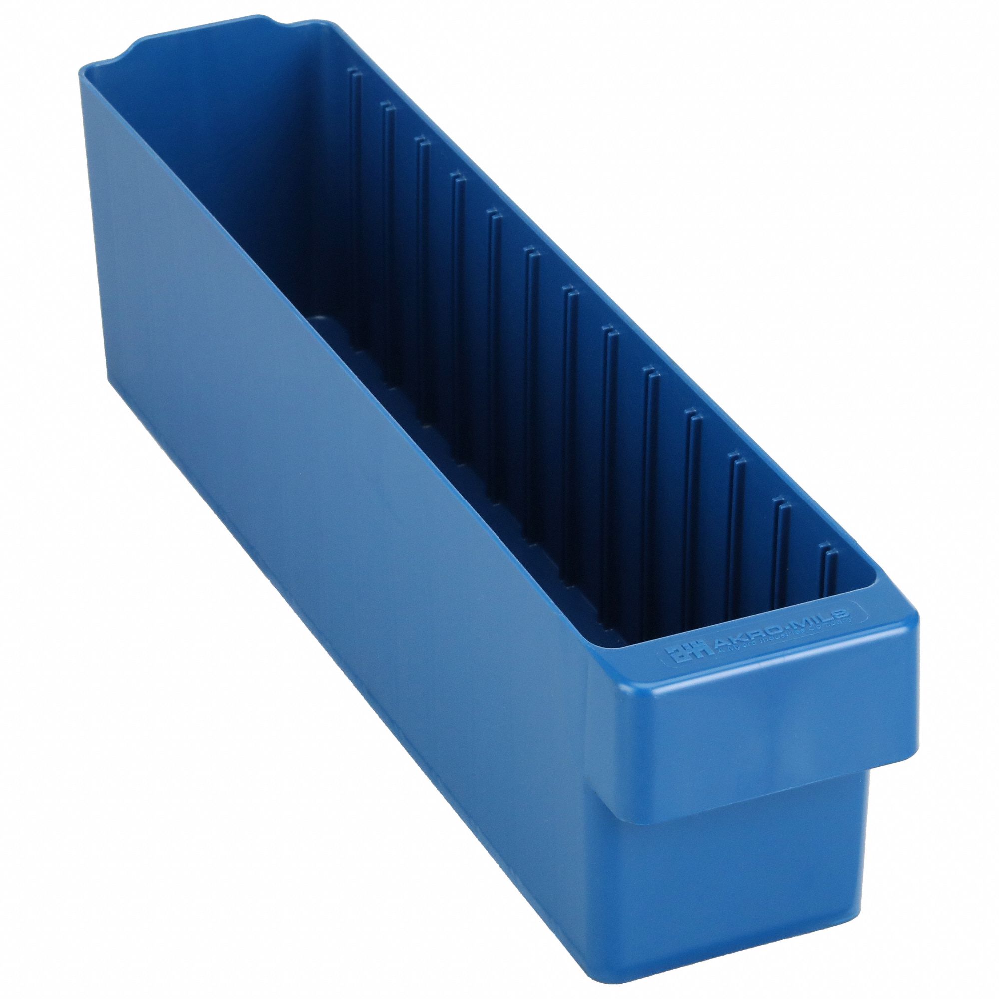 Drawer Bin: 18 in Overall Lg, 3 3/4 in x 4 5/8 in, Blue, Stacking Capable, 0 Dividers