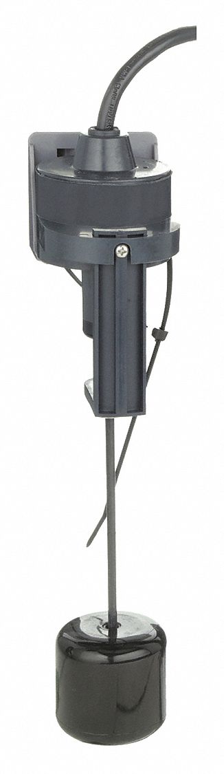 DAYTON Float Switch: 110V AC, 20 ft Cord Lg, 10 A Amps, Top Stop, 140°F  Max. Liquid Temp., Piggyback