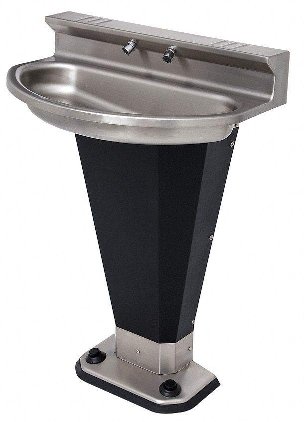 Wash Fountain: Acorn Wash-Ware®, Black/Silver, Stainless Steel, Oval, 17  1/4 in Overall Wd