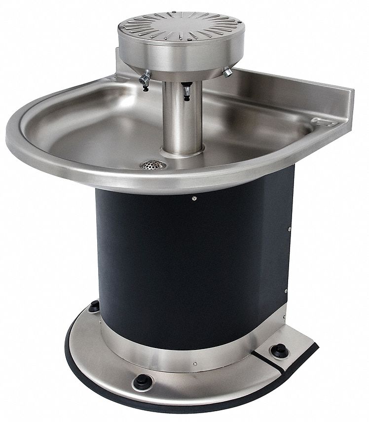 WASH FOUNTAIN: WASH-WARE, BLACK/SILVER, STAINLESS STEEL, SEMI-CIRCULAR, 32 IN W