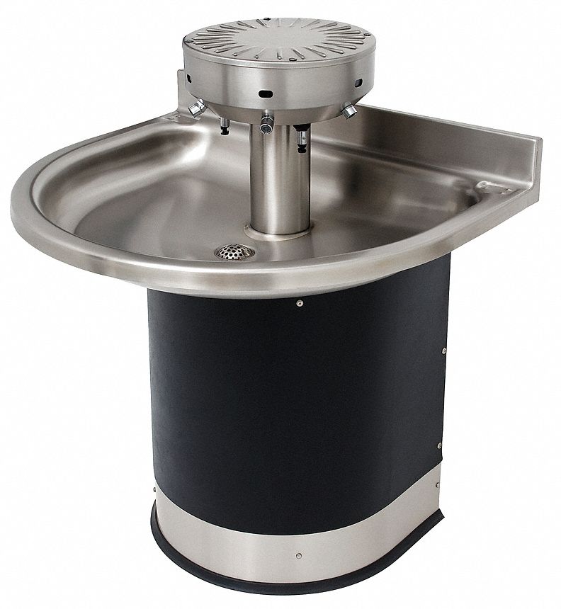 WASH FOUNTAIN: WASH-WARE, BLACK/SILVER, STAINLESS STEEL, SEMI-CIRCULAR, 32 IN W