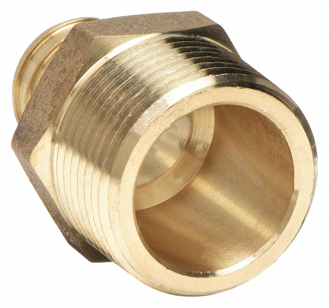 PEX AND PIPE ADAPTER: BRASS, BARBED X MNPT, FOR 2 IN TUBE ID, 2 IN PIPE SIZE, 3 1/16 IN L