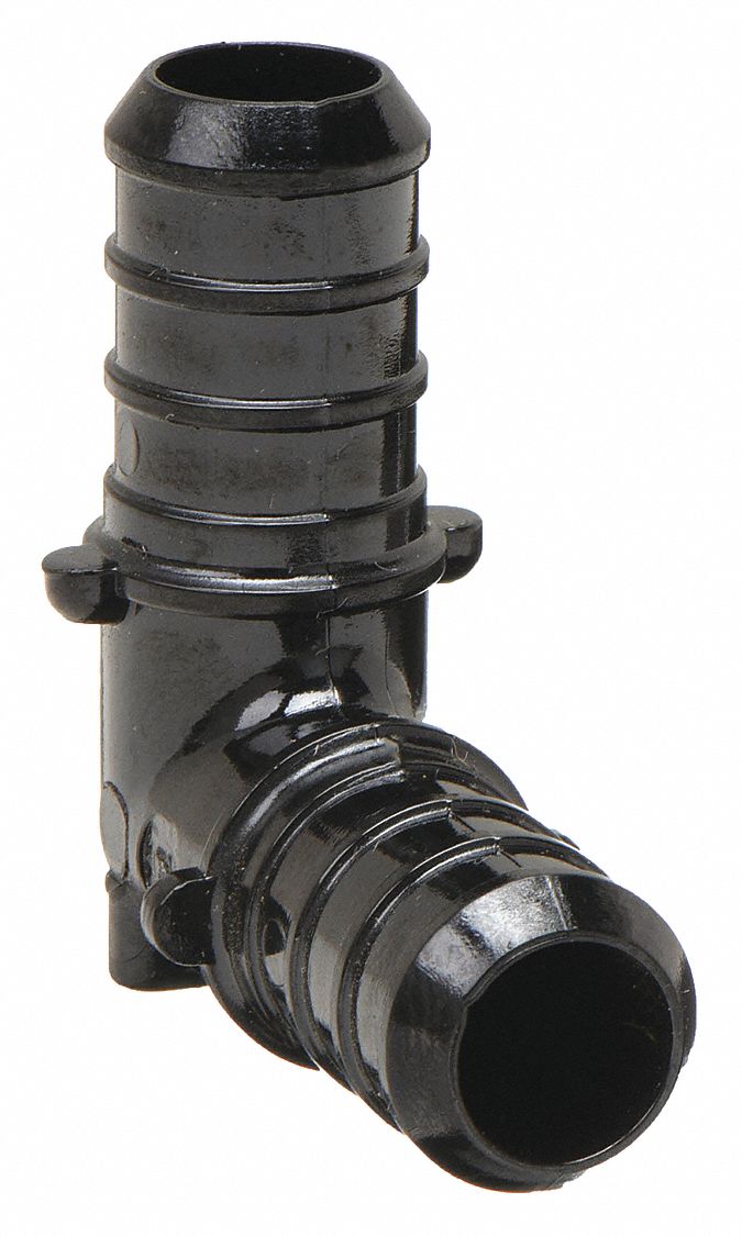 ELBOW, 90 ° : POLYMER, BARBED X BARBED, FOR ¾ IN X ¾ IN TUBE ID, 1 7/32 IN OVERALL LG