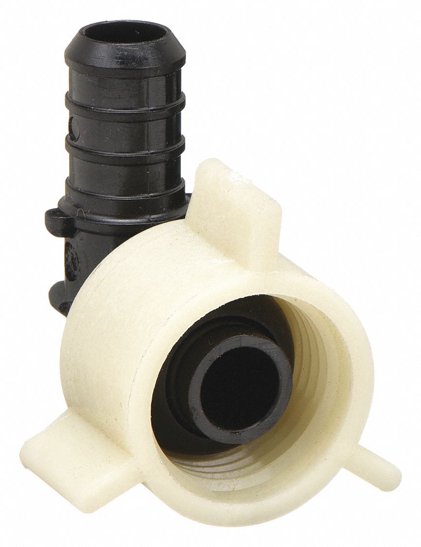 Barbed Fitting Elbow: 1/2 in ID x 1/2 in Pipe Size, Barbed x FNPT, Polymer, Crimp