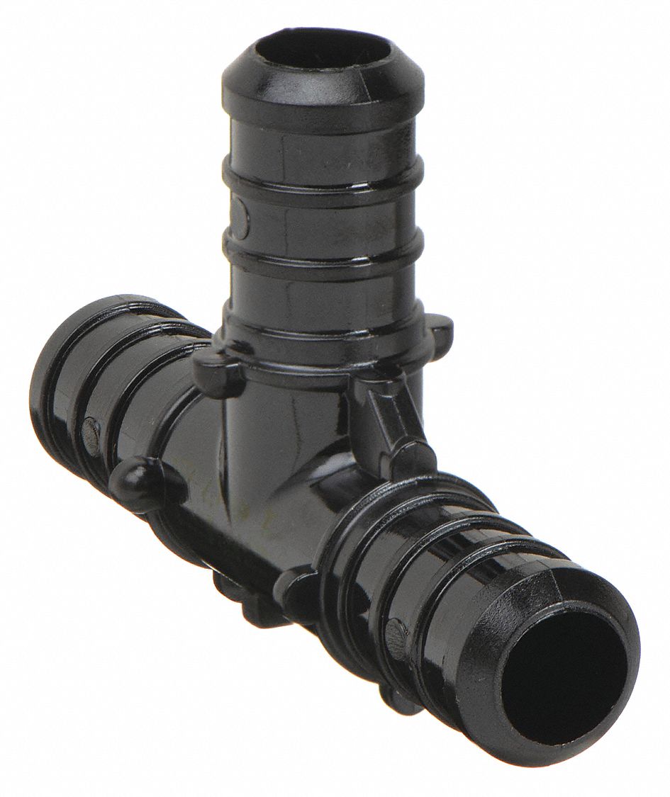 TEE: POLYMER, BARBED X BARBED X BARBED, FOR ½ IN X ½ IN X ½ IN TUBE ID, 2¼ IN L