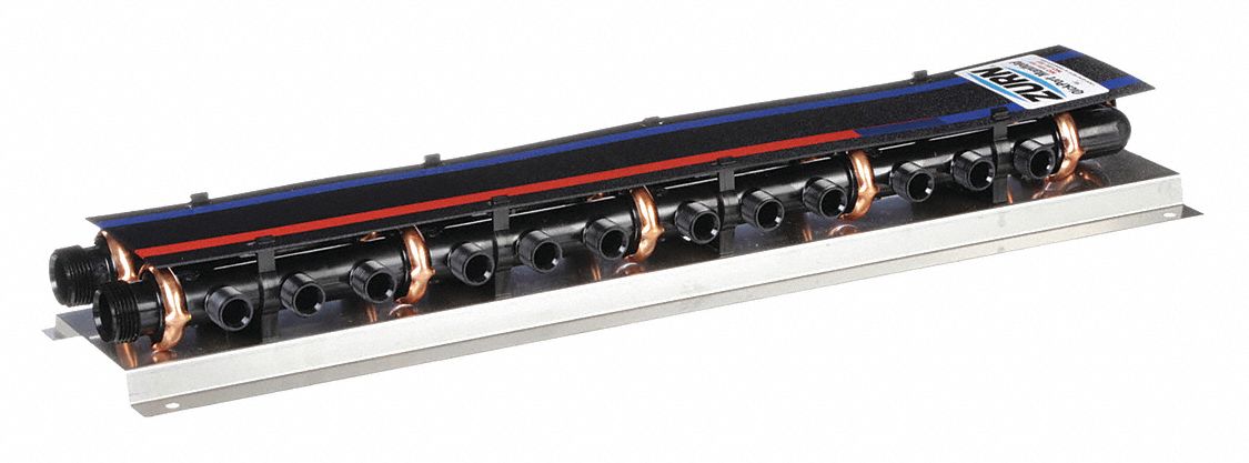PEX Manifold: Stainless Steel, 1 in, 1/2 in, 3 Inlets, 24 Outlets, 100 psi Max Op Pressure