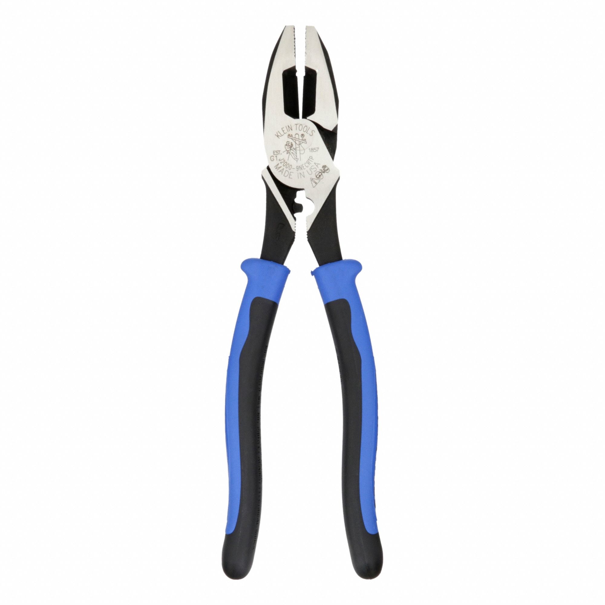 Linemans Plier: Flat, 9 1/2 in Overall Lg, 1 5/8 in Jaw Lg, 1 1/4 in Jaw Wd, 1 5/8 in Jaw Thick