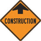 CONSTRUCTION SIGN, CONSTRUCTION AHEAD MESSAGE, REFLECTIVE, ORANGE/BLACK, 30 X 30 IN
