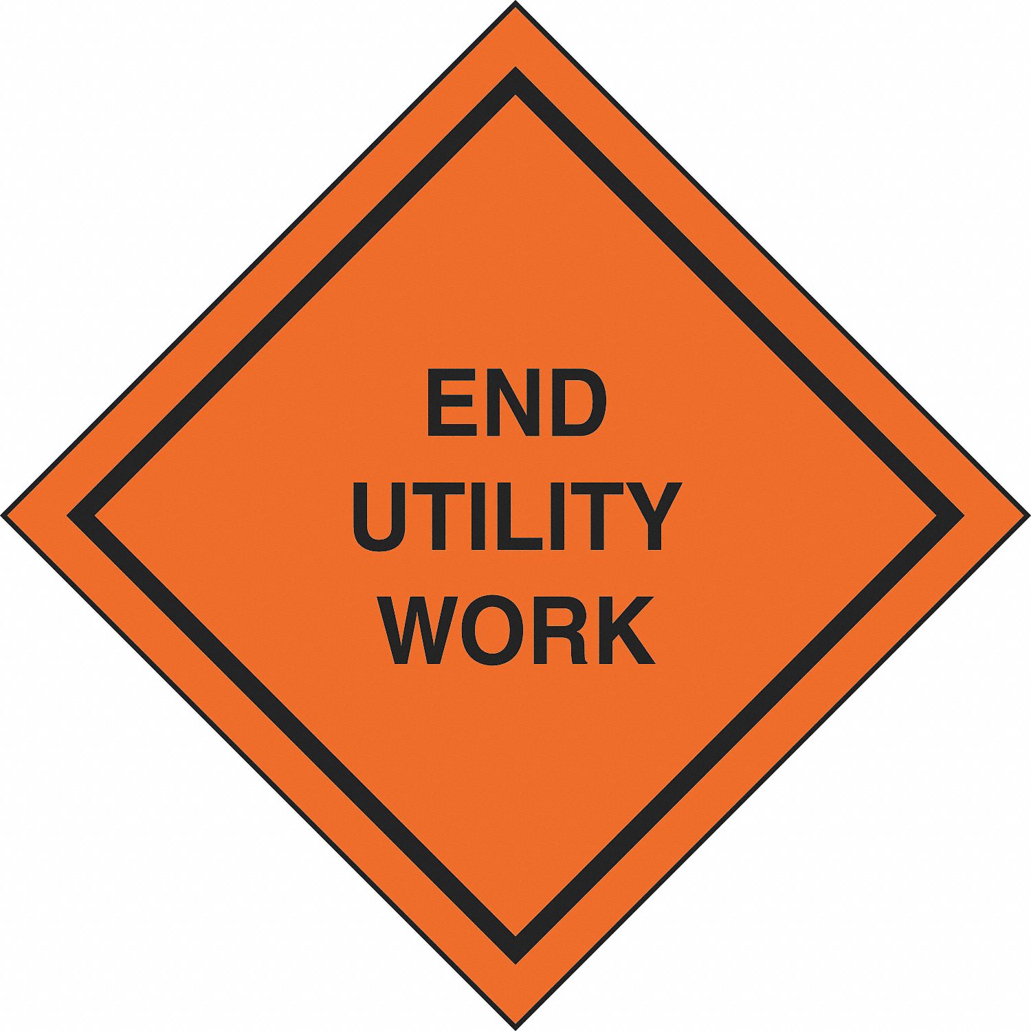 SIGN, END UTILITY WORK, ROLL UP, BLACK/ORANGE, 36 X 36 IN, MESH VINYL