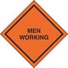 CONSTRUCTION SIGN, MEN WORKING, ROLL UP, FLEXIBLE FABRIC, BLACK, 36 X 36 IN, REFLECTIVE VINYL