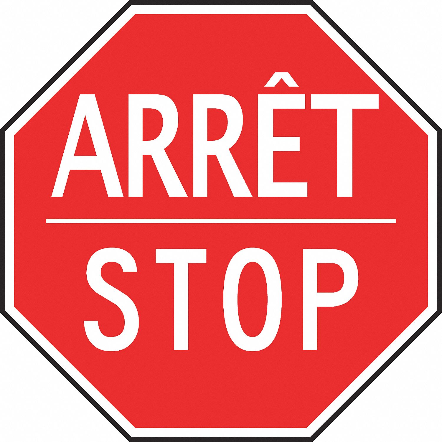 ACCUFORM SIGNS BILINGUAL FRENCH/ENGLISH STOP SIGN,  HIGH-INTENSITY/REFLECTIVE, RED, 24 X 24 IN, ALUMINUM - Road Construction,  Parking and Traffic Signs - ACFFRR384HP