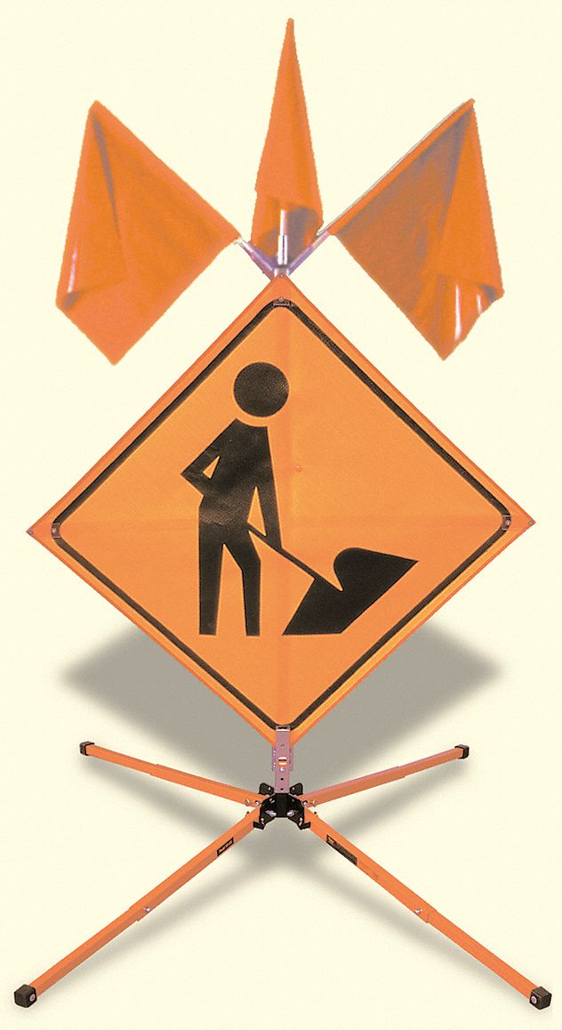 WARNING FLAG, HANDLE 24 IN, 18 X 18 IN, VINYL