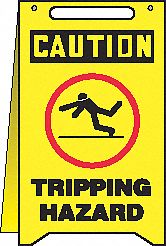 TRIPPING HAZARD CAUTION SIGN, FOLDING, W/HANDLES, YELLOW, 12 X 20 IN, HIGH-IMPACT PLASTIC