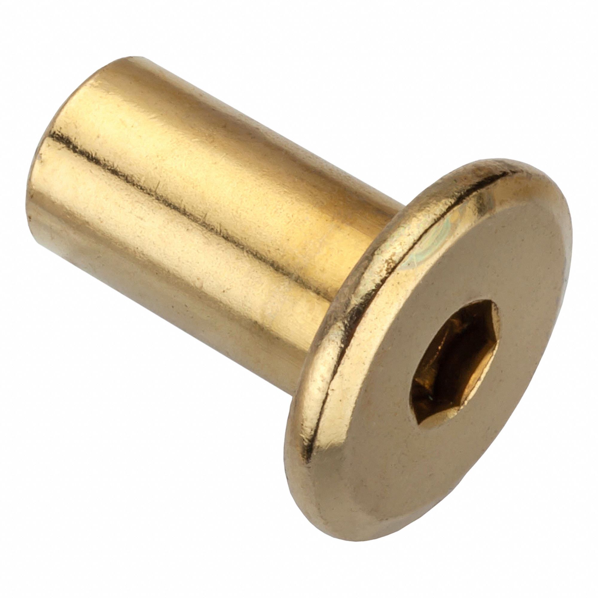 CONNECTOR NUT, STEEL, BRASS PLATED, 1/4"-20 X 17 MM