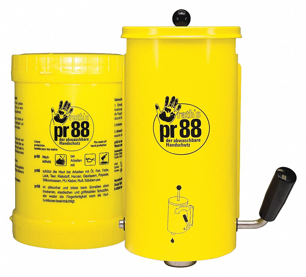 WALL DISPENSER, FOR 1.6-LITRE CARTRIDGES OF PR88 SKIN PROTECTION CREAM, YELLOW, STAINLESS STEEL