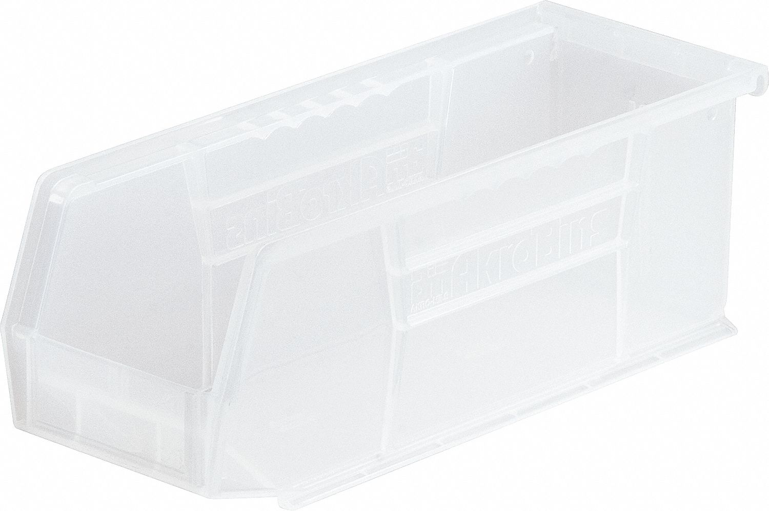 HANG AND STACK BIN, 5½ IN X 14¾ IN X 5 IN, CLEAR, LABEL HOLDERS, 50 LB LOAD CAPACITY