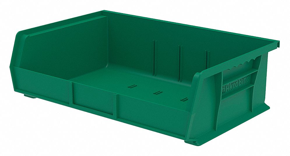 HANG AND STACK BIN, 16½ IN X 10⅞ IN X 5 IN, GREEN, LABEL HOLDERS