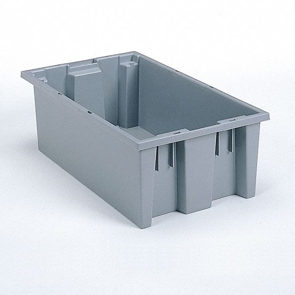 STACK AND NEST CONTAINER, 3.7 GAL, 18 IN X 11 IN X 6 IN, GREY, 225 LB STACK CAPACITY