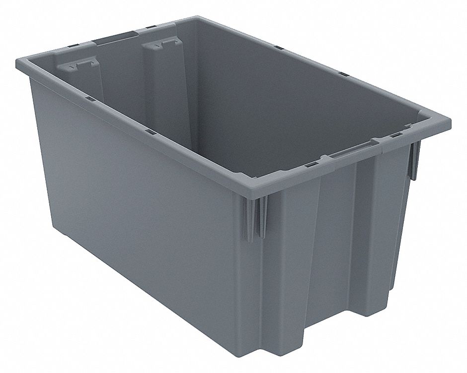 STACK AND NEST CONTAINER, 5.7 GAL, 18 IN X 11 IN X 9 IN, GREY, 300 LB STACK CAPACITY