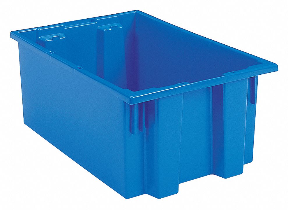STACK AND NEST CONTAINER, 9 GAL, 19½ IN X 15½ IN X 10 IN, BLUE, 325 LB STACK CAPACITY