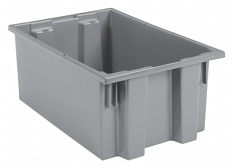 STACK AND NEST CONTAINER, 9 GAL, 19½ IN X 15½ IN X 10 IN, GREY, 325 LB STACK CAPACITY