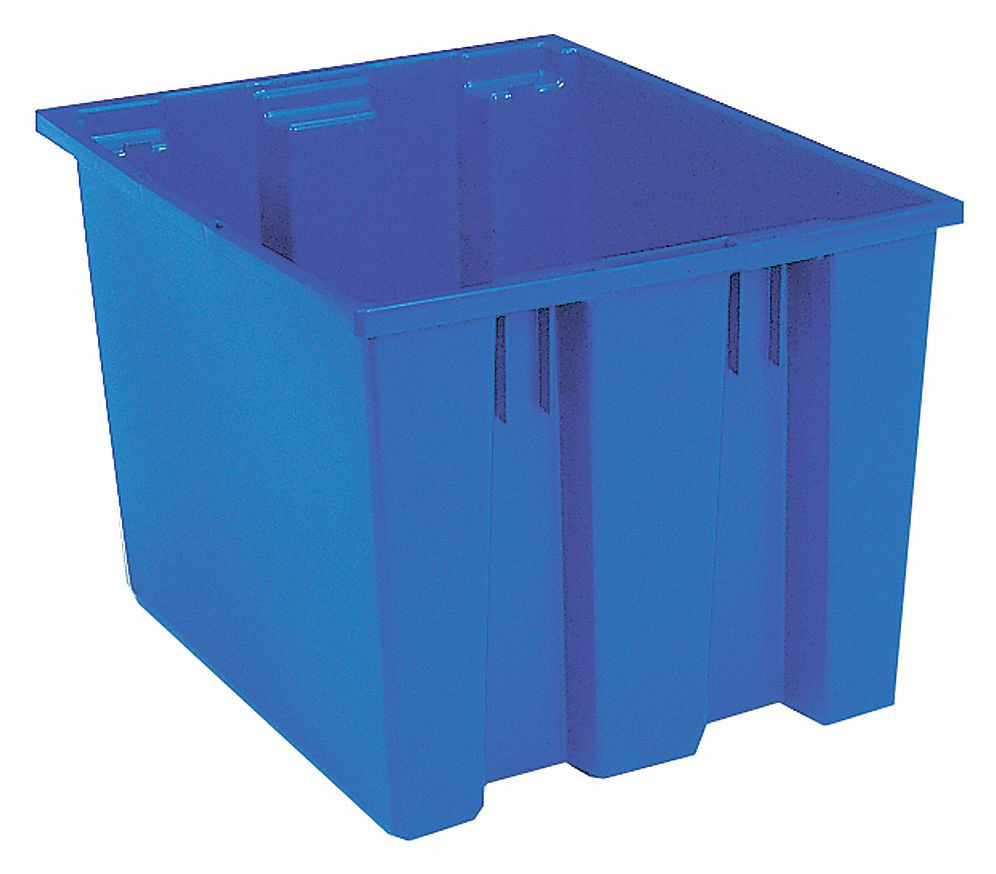 STACK AND NEST CONTAINER, 12.9 GAL, 19½ IN X 15½ IN X 13 IN, BLUE, 425 LB STACK CAPACITY