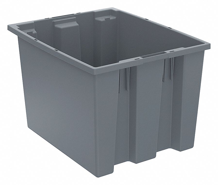 STACK AND NEST CONTAINER, 12.9 GAL, 19½ IN X 15½ IN X 13 IN, GREY, 425 LB STACK CAPACITY