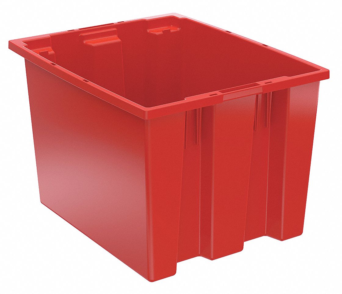 STACK AND NEST CONTAINER, 12.9 GAL, 19½ IN X 15½ IN X 13 IN, RED, 425 LB STACK CAPACITY