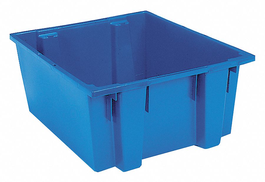 STACK AND NEST CONTAINER, 15 GAL, 23½ IN X 19½ IN X 10 IN, BLUE, 350 LB STACK CAPACITY