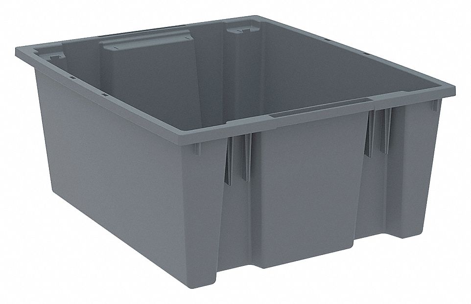 STACK AND NEST CONTAINER, 15 GAL, 23½ IN X 19½ IN X 10 IN, GREY, 350 LB STACK CAPACITY