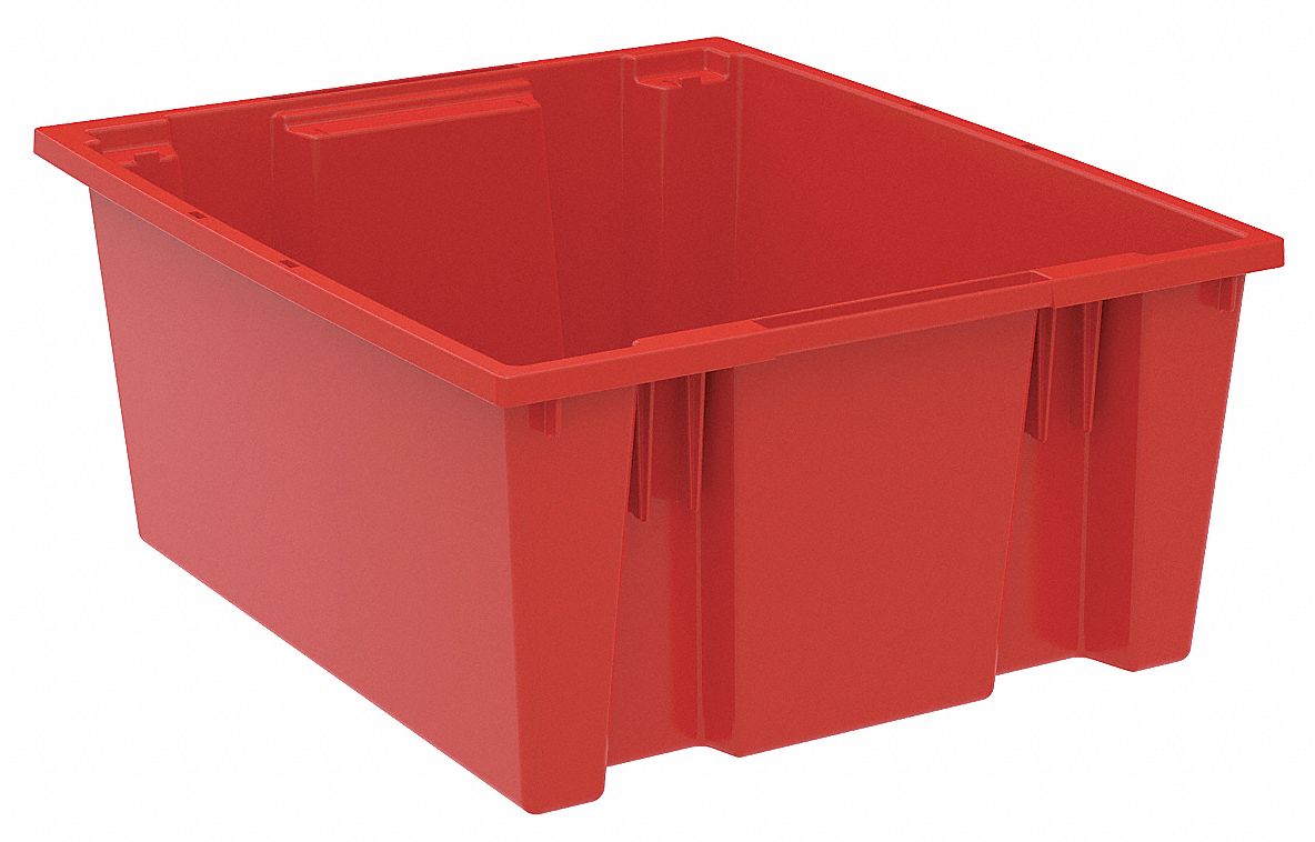 STACK AND NEST CONTAINER, 15 GAL, 23½ IN X 19½ IN X 10 IN, RED, 350 LB STACK CAPACITY