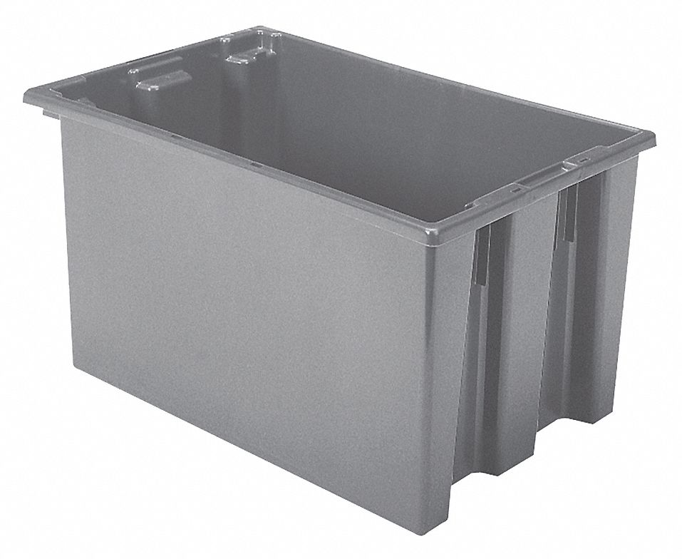 STACK AND NEST CONTAINER, 12.9 GAL, 23½ IN X 15½ IN X 12 IN, GREY, 375 LB STACK CAPACITY