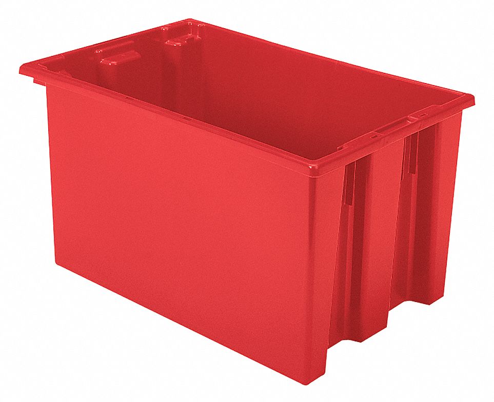 STACK AND NEST CONTAINER, 12.9 GAL, 23½ IN X 15½ IN X 12 IN, RED, 375 LB STACK CAPACITY