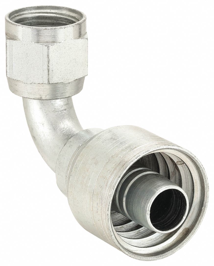 Hydraulic Crimp Fitting: Steel x Steel, 90° Elbow, -10 For Hose Dash Size, JIC x Crimp