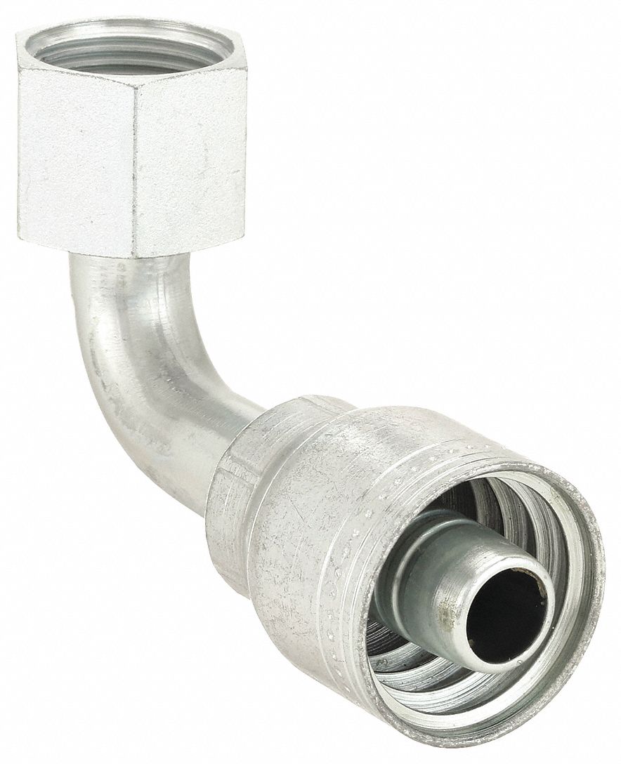 Hydraulic Crimp Fitting: Steel x Steel, 90° Elbow, -10 For Hose Dash Size, ORS x Crimp