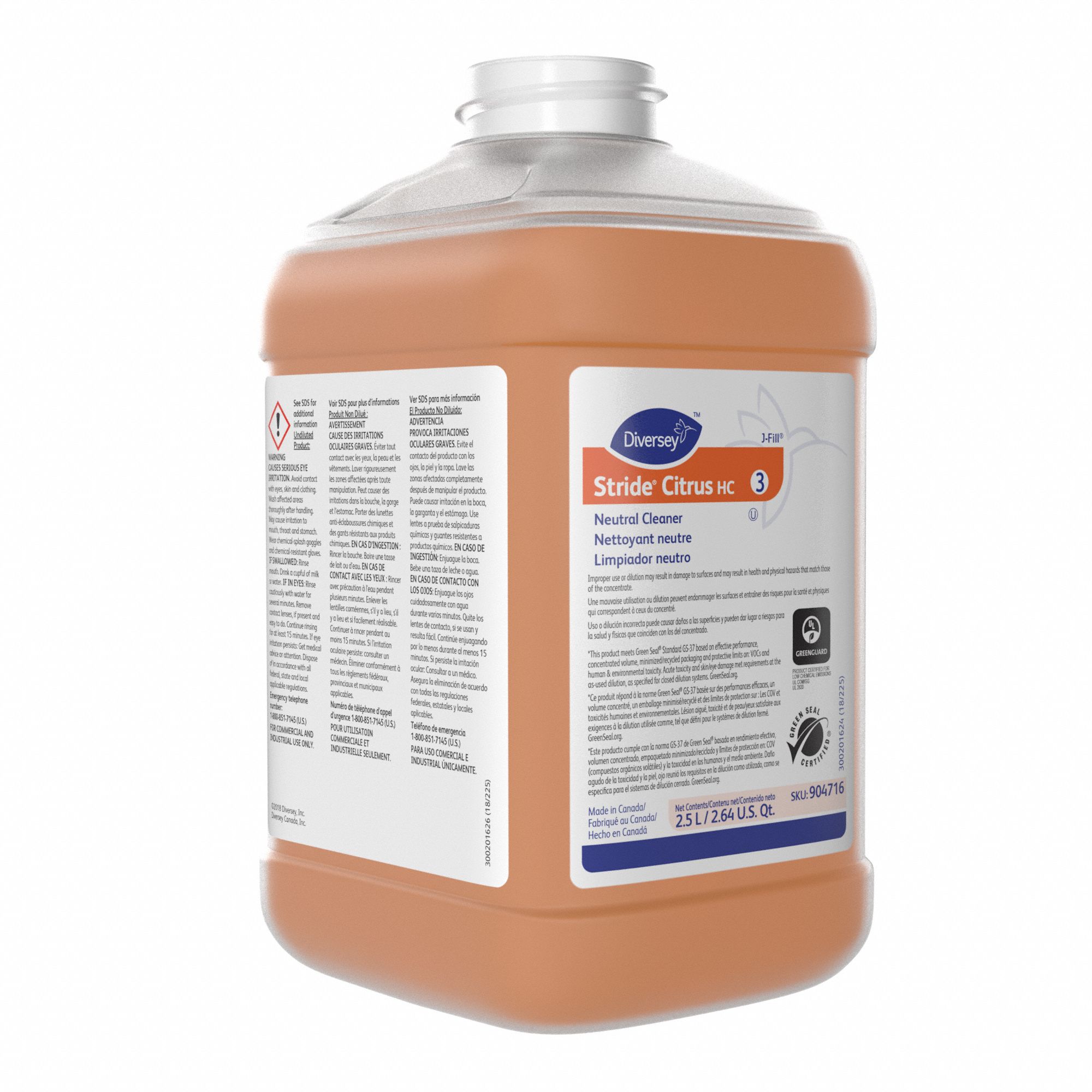 DIVERSEY Neutral Cleaner Stride, 3, Fits JFill Dispenser Series, 2.5