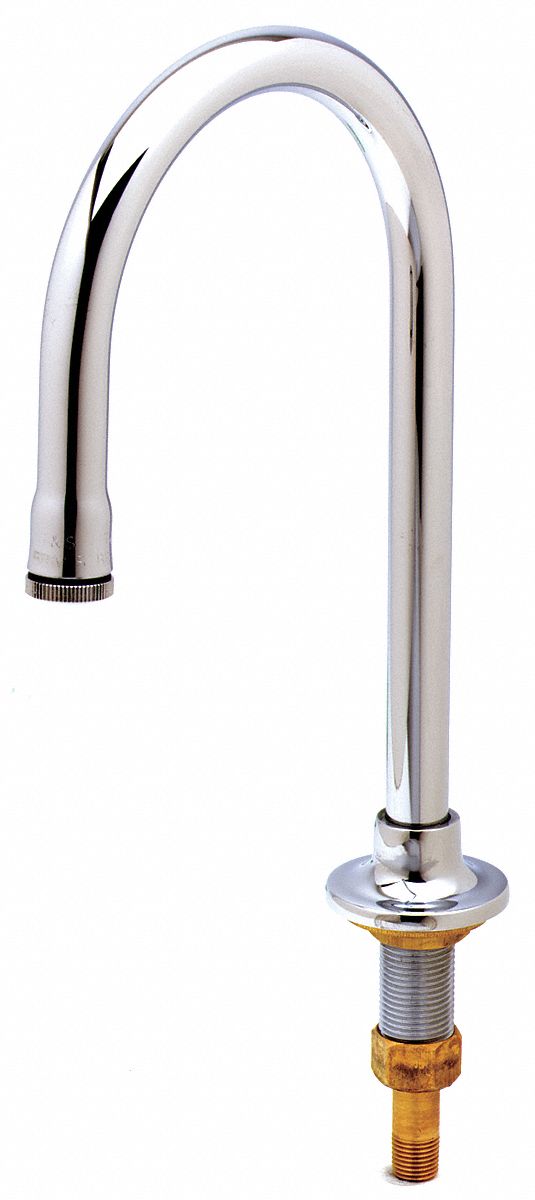 SPOUT: GOOSENECK FAUCET SPOUT, FITS T&S BRASS BRAND, CHROME FINISH, ½ IN X ⅜ IN