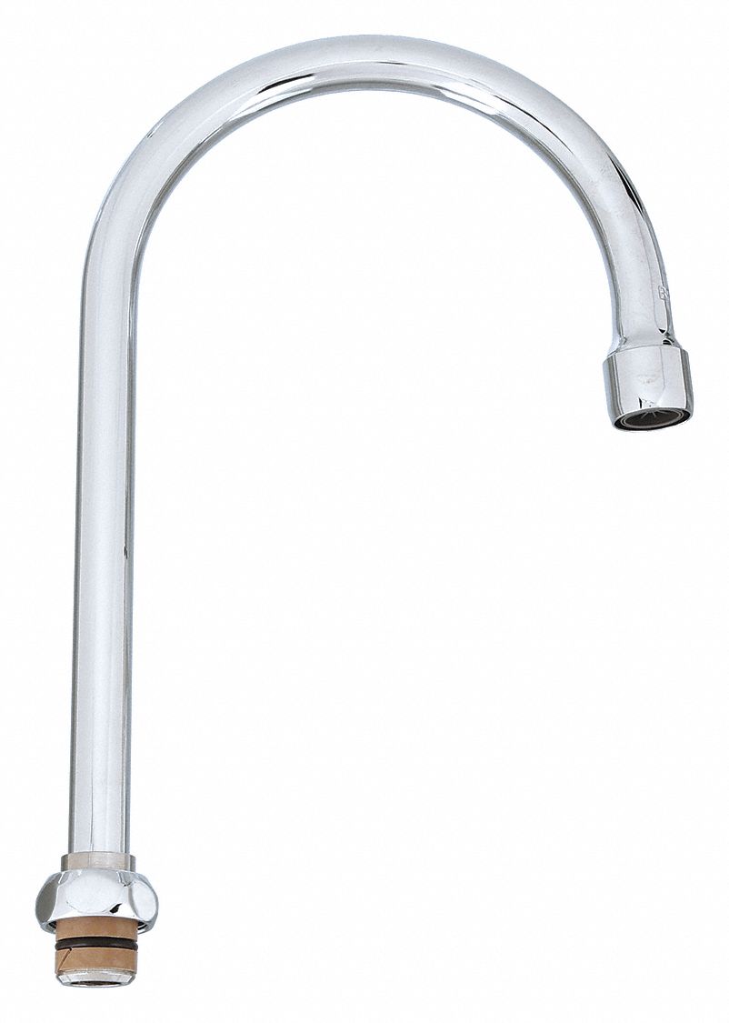 SPOUT: GOOSENECK FAUCET SPOUT, FITS T&S BRASS BRAND, CHROME FINISH, ⅜ IN