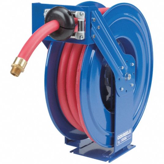 911241-5 Spring Return Hose Reel: 50 ft (1/2 in I.D.), 1/2 in MNPT, 300 psi  Max Op Pressure, Brass, Red, Red