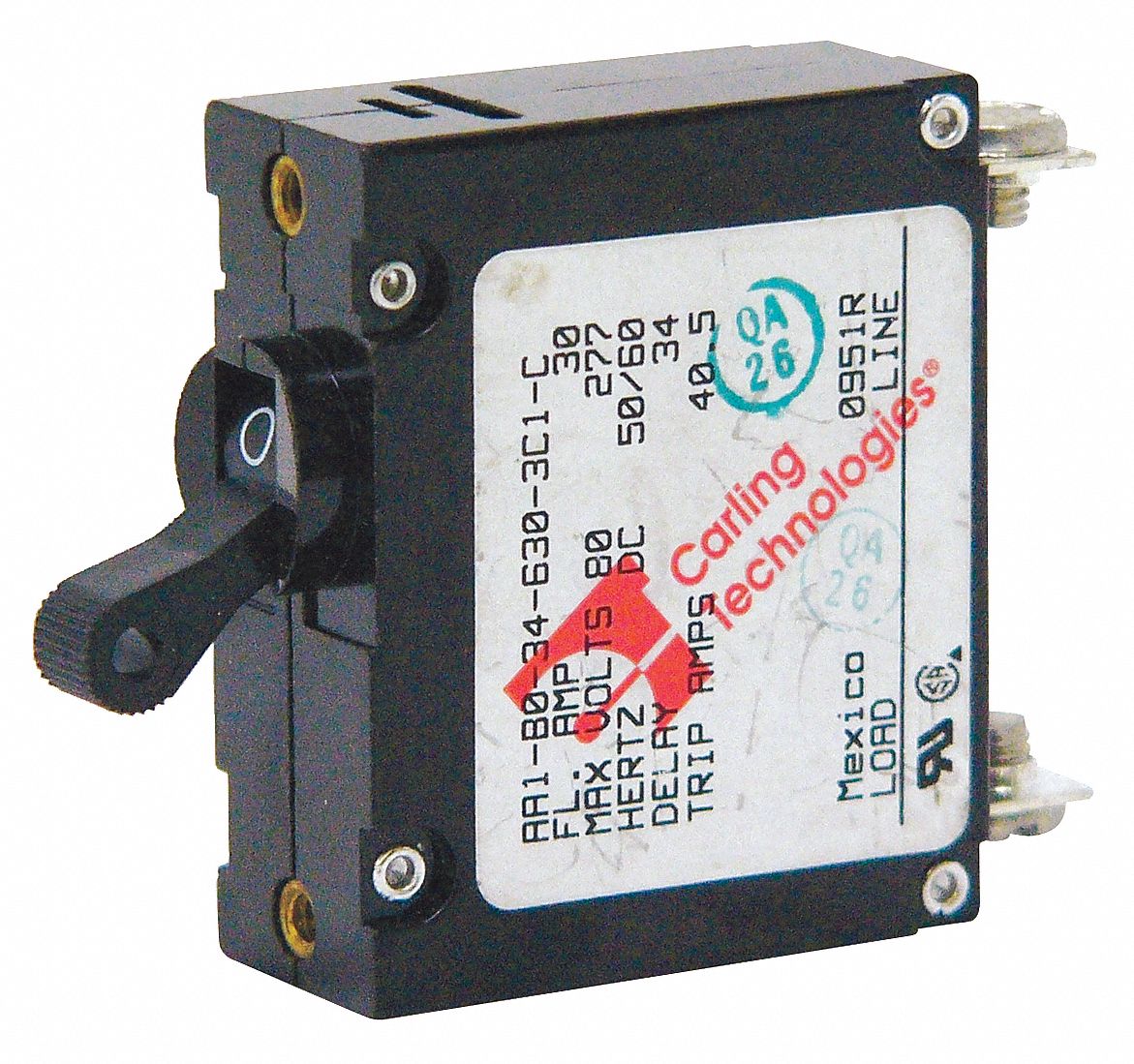 PANEL MOUNT CIRCUIT BREAKER, 30 AMPS, 250/277V AC, 80V DC, THREADED INSERT, 2.03 IN DP