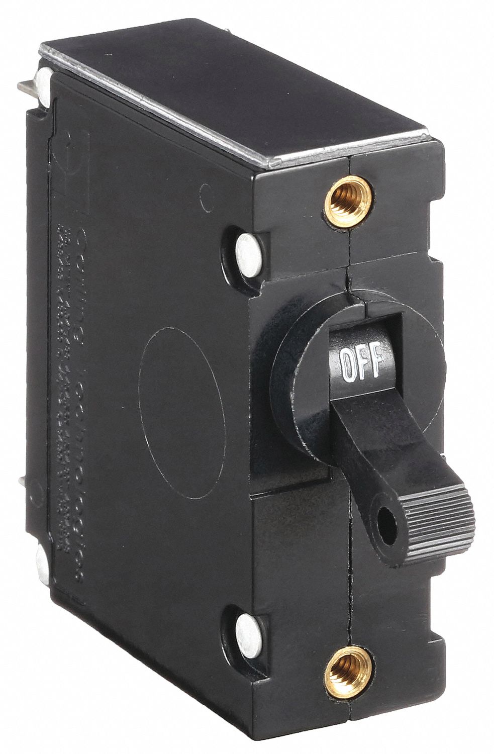 PANEL MOUNT CIRCUIT BREAKER, 10 AMPS, 250V AC, 65V DC, THREADED INSERT, 2.69 IN D, #10-32 SCREW