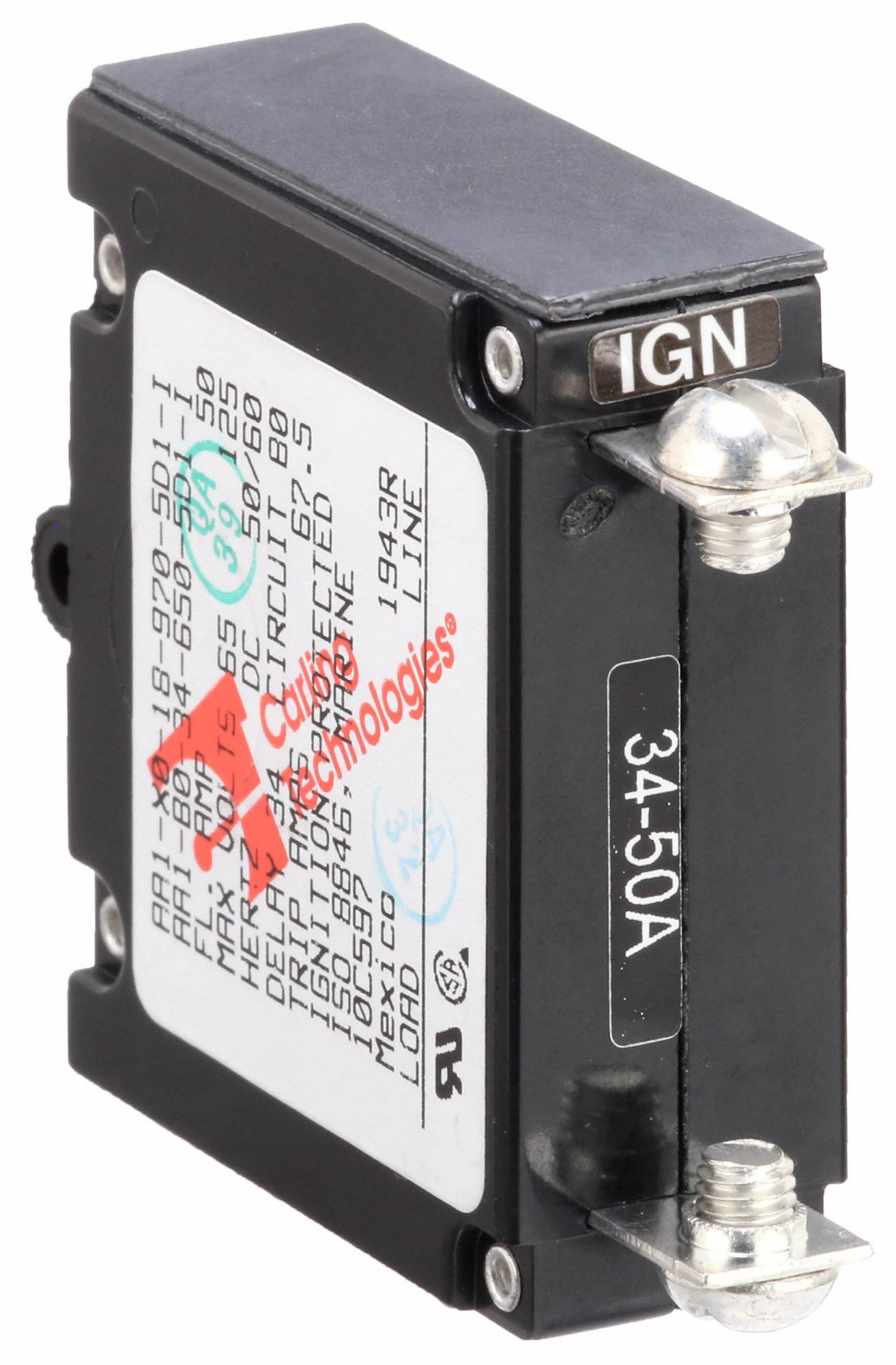 CARLING TECHNOLOGIES Panel Mount Circuit Breaker 50 A Amps, 125V AC