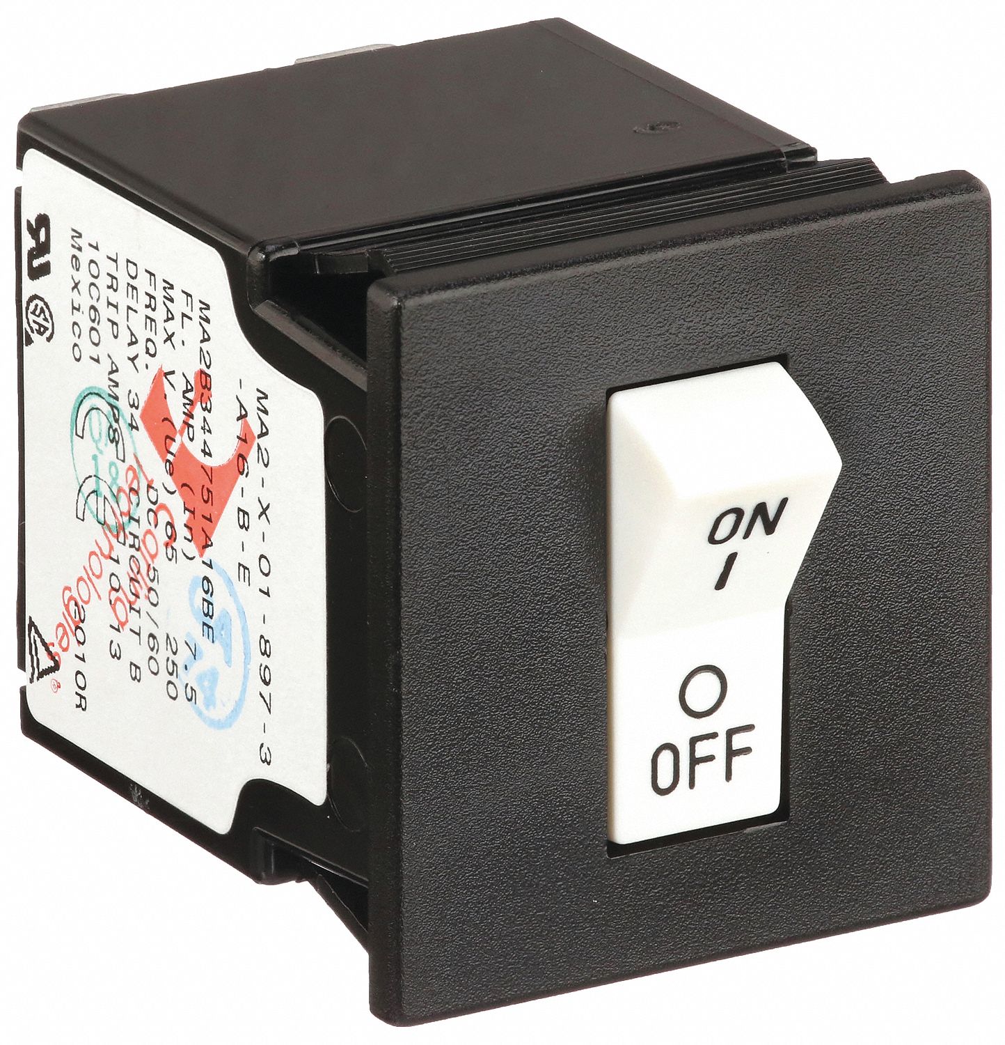 Panel Mount Circuit Breaker: 7.5 A Amps, 250V AC, 32V DC, Snap-In, 1.9 in Dp, 1/4 in Tab