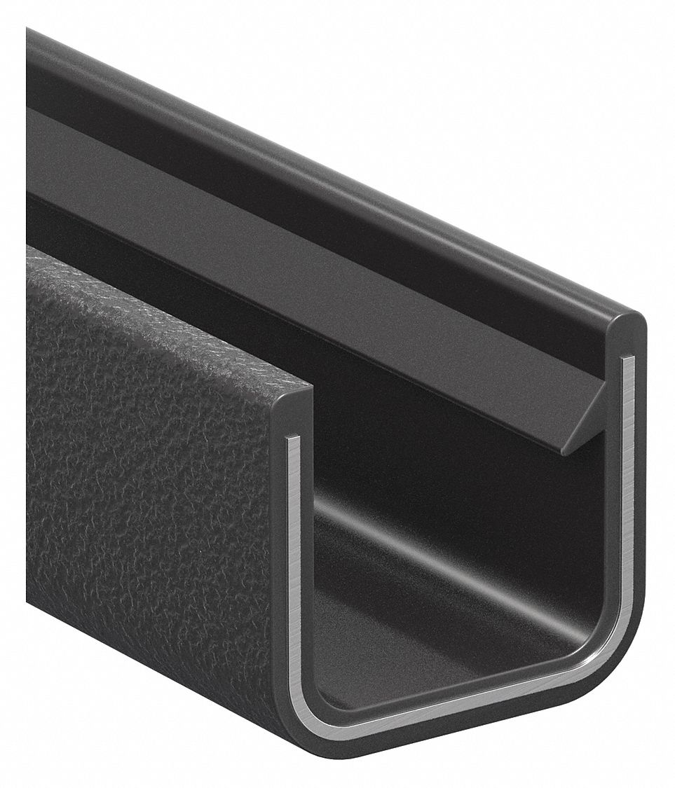 Edge Trim: Double Gripping Finger, 100 ft Overall Lg, PVC Outer, 7/16 in Leg Lg