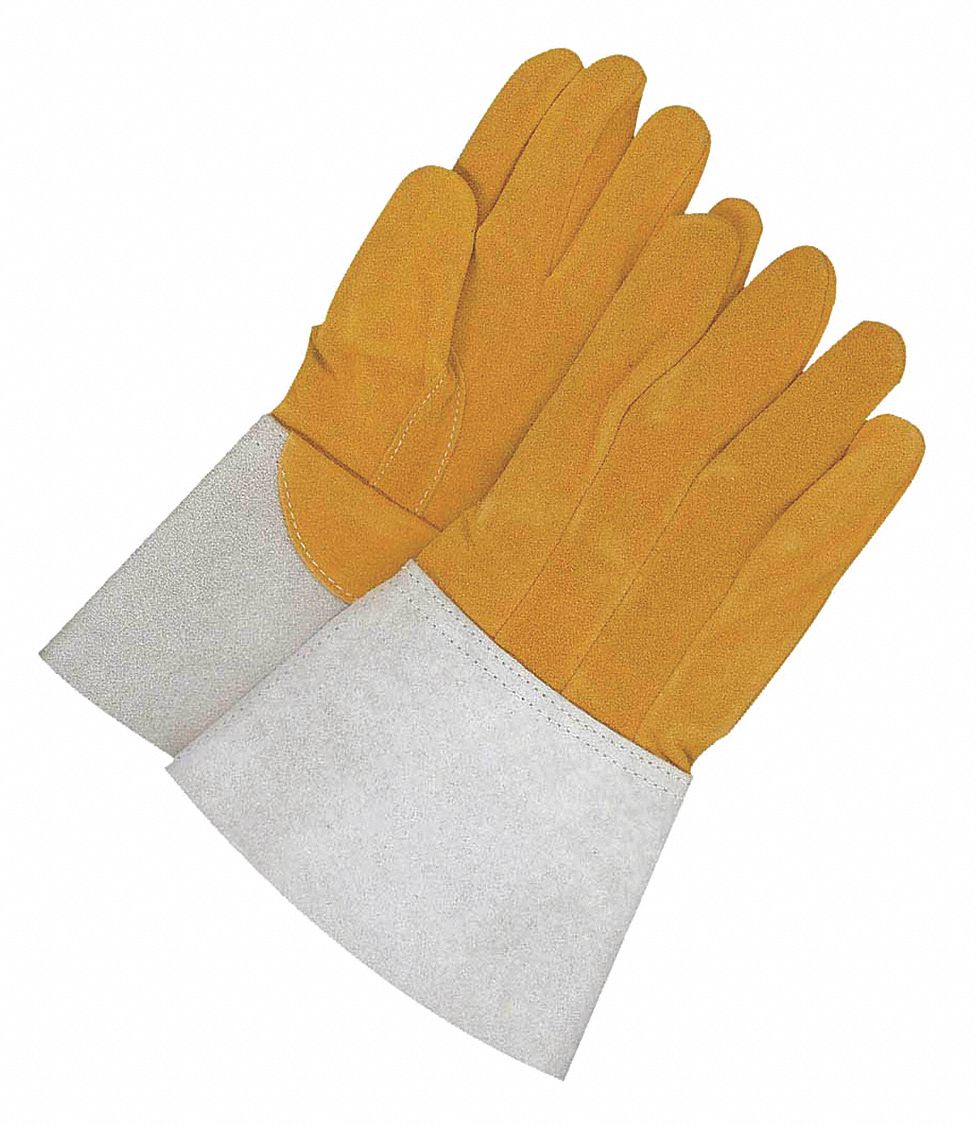 WELDING GLOVES, STRAIGHT THUMB, GAUNTLET CUFF, YELLOW DEERSKIN, L, TIG