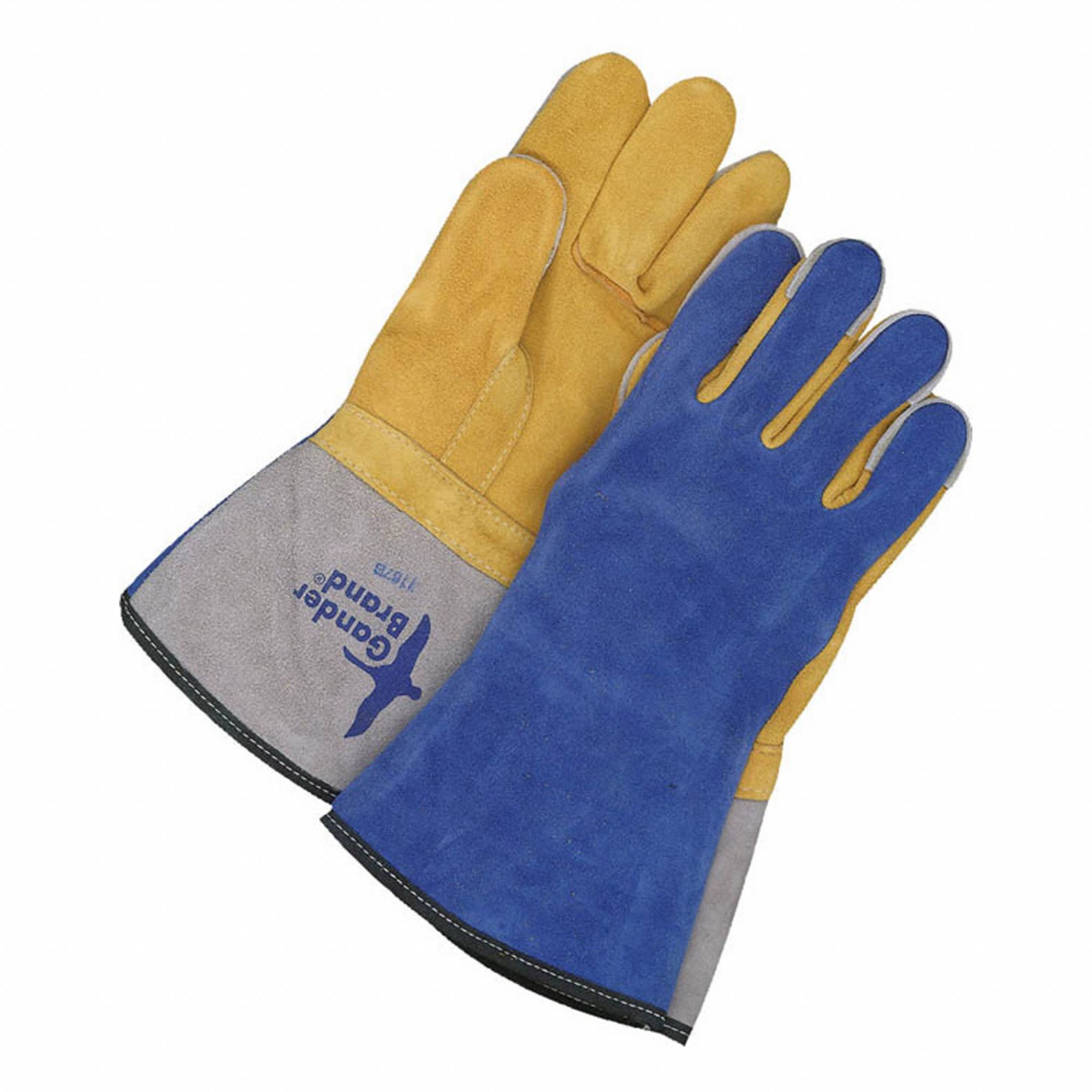 GANTS DE SOUDAGE A/SANGLE DE POUCE,GRANDS,BLEU,PAUME EN CUIR DE DAIM/GRAIN INVERSE,PAIRE