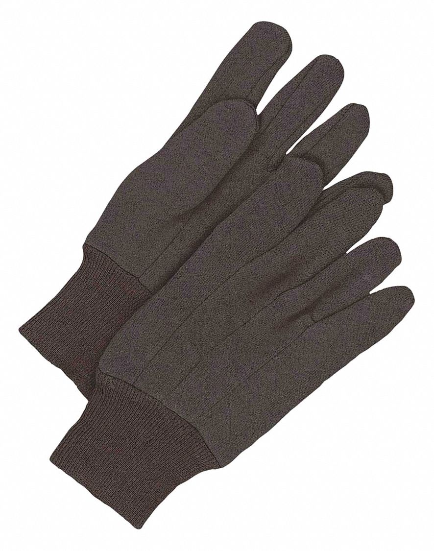 GLOVES, S, COTTON JERSEY, KNIT WRIST, BROWN