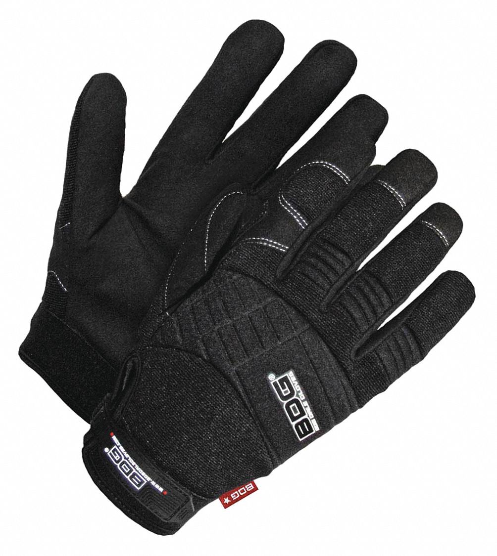 SYNTHETIC LEATHER MECHANICS GLOVES, ELASTIC KNIT WRIST, L, BLACK, SPANDEX