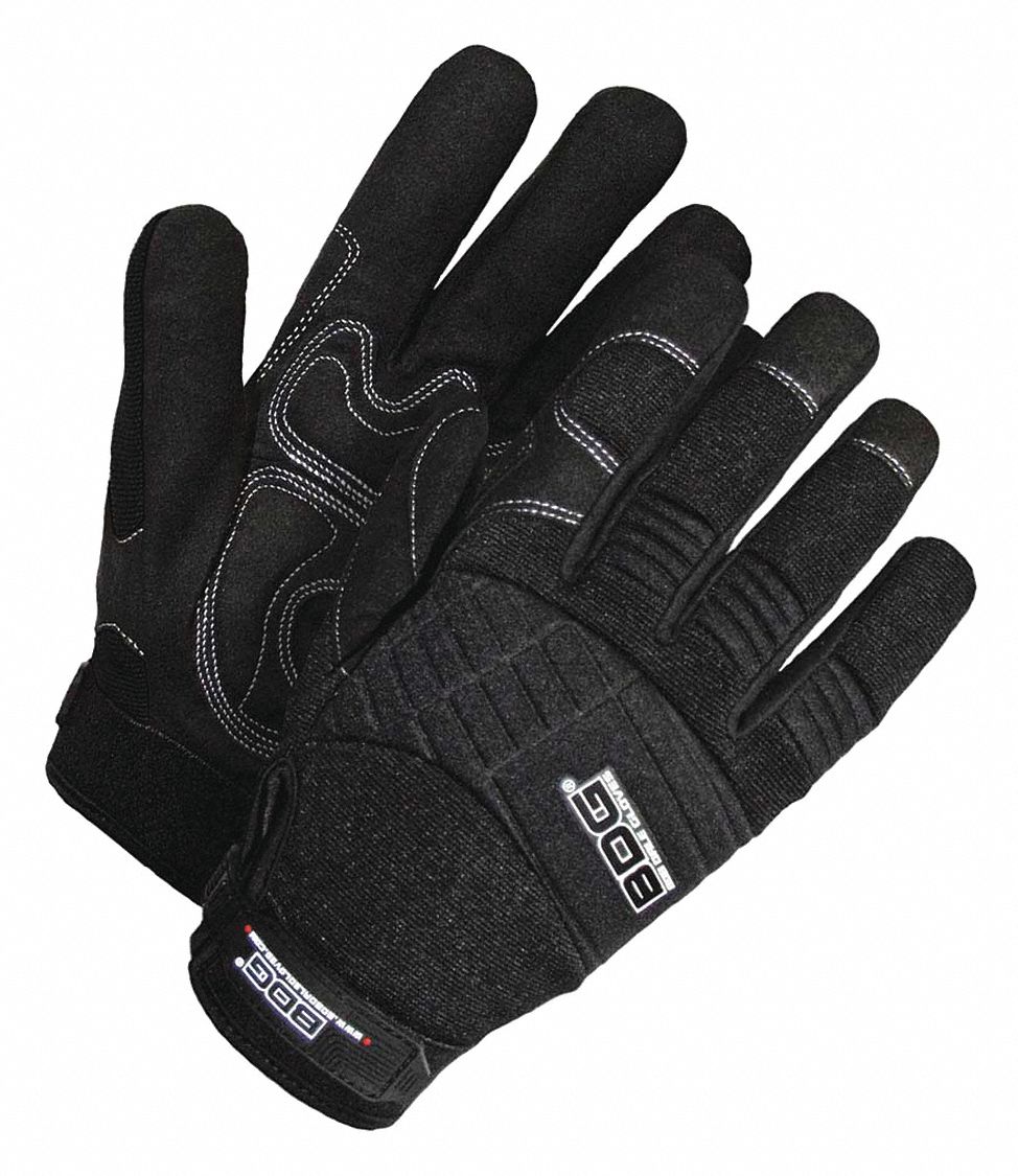 MECHANICS GLOVES, M (8), CUT/SEWN, FULL FINGER, SYNTHETIC LEATHER, BLACK, BDG